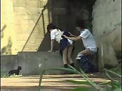 Schoolgirl having sex in the park