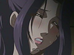 Japanese hentai shows mommy getting a cum bath by two cocks