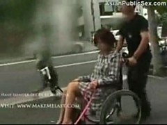 Orgasmic wheelchair dildo in public