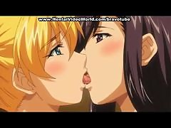 Anime threesome with asian lesbans