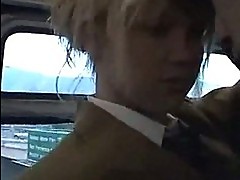 Blonde babe suck asian guys cock on the bus